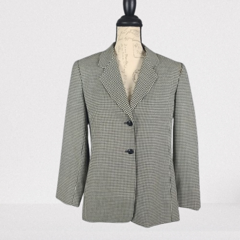 Talbots Houndstooth Check Wool Blazer Jacket Black and White Wmn's 10